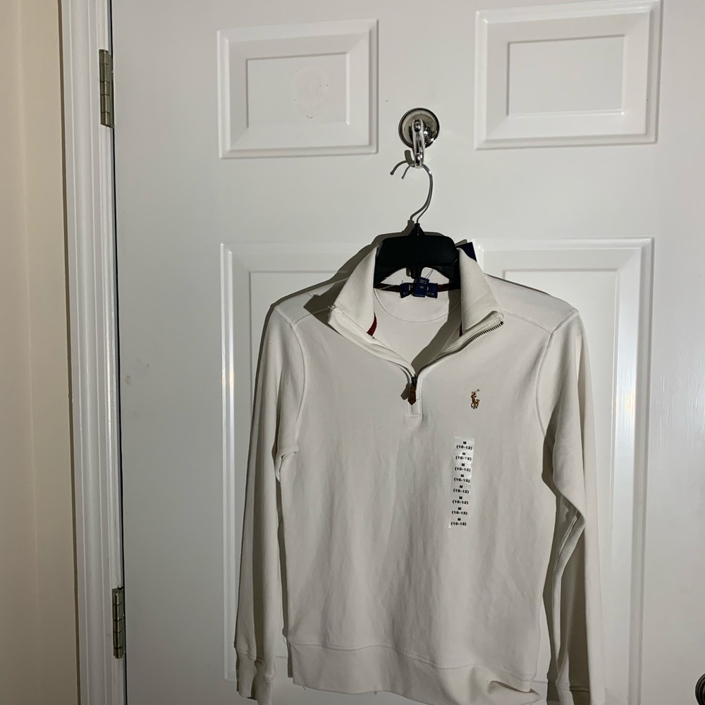 Polo Ralph Lauren Cream Cotton 1/4 Front Zip Long Sleeve Pullover